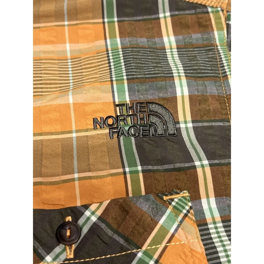 The‎ North Face Plaid Button Up Shirt Mens M Hiking Nylon Blend Outdoors Orange